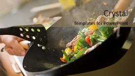  Presentation with cooking chef - Presentation having vegetables and meat in wok background and a coral colored foreground