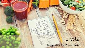  Presentation with healthy eating - PPT theme featuring vegetables and notebook with scheme background and a lemonade colored foreground