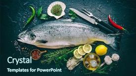  Presentation with salt water fish - Beautiful presentation theme featuring vegetables animals - fresh salmon fish with seasoning backdrop and a navy blue colored foreground