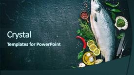  Presentation with top view of fresh fish - Presentation with vegetables animals - fresh salmon fish with seasoning background and a ocean colored foreground
