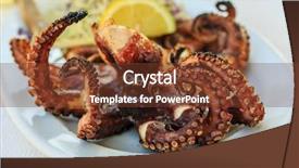  Presentation with octopus - Presentation design featuring vegetables animals - grilled octopus traditional mediterranean dish background and a tawny brown colored foreground