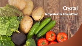  Presentation with farm - Presentation design featuring vegetables assortment on a table background and a coral colored foreground
