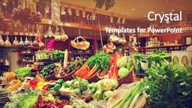  Presentation with market - PPT theme featuring vegetables at a market background and a red colored foreground