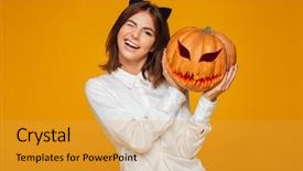  Presentation with teenage - PPT layouts with vegetables carving - cute teenage schoolgirl in uniform background and a  colored foreground