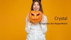  Presentation with teenage - PPT layouts consisting of vegetables carving - funny teenage schoolgirl in uniform background and a gold colored foreground