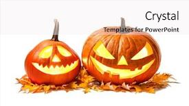  Presentation with white candles - Audience pleasing slides consisting of vegetables carving - halloween pumpkin head jack lantern backdrop and a white colored foreground