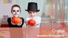  Presentation with halloween - Presentation design with vegetables carving - photo of two eerie boys background and a coral colored foreground