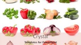  Presentation with white healthy food - Slides enhanced with vegetables collection isolated over white background set of different fresh raw veggies food ingredient healthy food concept background and a coral colored foreground