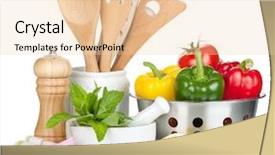  Presentation with kitchen utensils - Slide deck having vegetables condiments and kitchen utensils background and a lemonade colored foreground