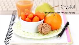  Presentation with fresh fruits vegetables - Theme having portrait of an attractive female doctor standing against white background background and a white colored foreground
