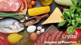  Presentation with meat beef - Presentation theme enhanced with vegetables fish meat and ingredients background and a tawny brown colored foreground