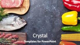  Presentation with meat beef - PPT theme enhanced with vegetables fish meat and ingredients background and a dark gray colored foreground