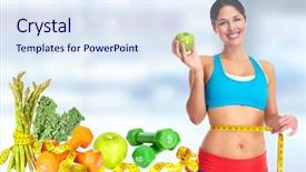  Presentation with measuring - Amazing slide deck having woman measuring her waist size backdrop and a sky blue colored foreground