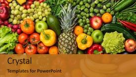  Presentation with vegan diet - Slide deck enhanced with vegetables fruits and superfood nutrition background and a gold colored foreground