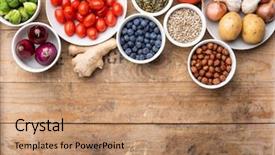  Presentation with vegan diet - Audience pleasing PPT theme consisting of vegetables fruits and superfood nutrition backdrop and a coral colored foreground