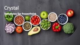  Presentation with vegan diet - Slide set featuring vegetables fruits and superfood nutrition background and a gray colored foreground