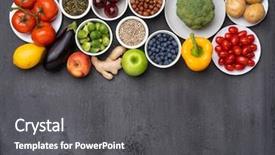  Presentation with vegan diet - Audience pleasing presentation consisting of vegetables fruits and superfood nutrition backdrop and a dark gray colored foreground