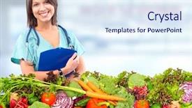  Presentation with healthy nutrition - Beautiful PPT theme featuring vegetables healthy diet and nutrition backdrop and a sky blue colored foreground