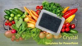  Presentation with text box - Presentation with vegetables-in-box-on-wooden background and a tawny brown colored foreground