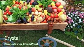  Presentation with fair - Colorful theme enhanced with vegetables in cart on fair backdrop and a tawny brown colored foreground
