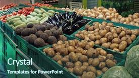  Presentation with green food habit - Beautiful PPT layouts featuring vegetables in green plastic crates backdrop and a ocean colored foreground