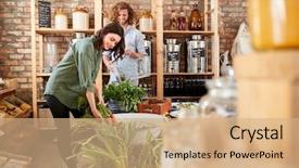  Presentation with grocery store - Colorful presentation theme enhanced with vegetables in sustainable plastic free backdrop and a coral colored foreground