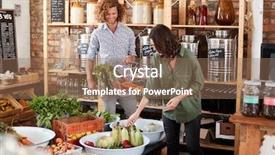  Presentation with grocery store - Audience pleasing presentation design consisting of vegetables in sustainable plastic free backdrop and a coral colored foreground