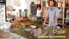  Presentation with grocery store - Presentation design with vegetables in sustainable plastic free background and a tawny brown colored foreground