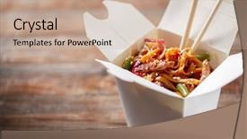  Presentation with noodles - Slide set featuring vegetables in take-out box background and a coral colored foreground