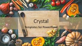  Presentation with top view - Colorful PPT layouts enhanced with vegetables ingredients for tasty thanksgiving backdrop and a coral colored foreground