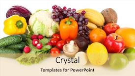  Presentation with frame of fruits and vegetables - Presentation design consisting of vegetables isolated on white background and a yellow colored foreground