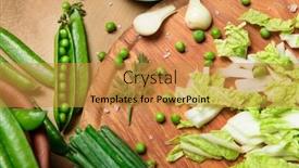  Presentation with green fresh food - Presentation theme enhanced with vegetables-on-a-wooden-kitchen background and a gold colored foreground