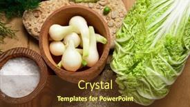  Presentation with wood board - PPT theme featuring vegetables-on-a-wooden-kitchen background and a tawny brown colored foreground