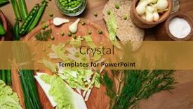  Presentation with wood board - Presentation theme enhanced with vegetables-on-a-wooden-kitchen background and a gold colored foreground