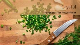  Presentation with green fresh food - Slide deck enhanced with vegetables-on-a-wooden-kitchen background and a yellow colored foreground