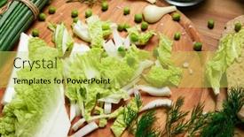  Presentation with green fresh food - Presentation theme consisting of vegetables-on-a-wooden-kitchen background and a yellow colored foreground