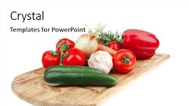  Presentation with fresh cut fruits vegetables - PPT theme featuring vegetables on kitchen cut board background and a white colored foreground