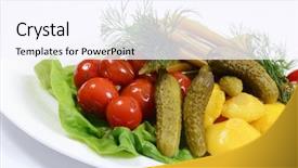  Presentation with different types of nuts - PPT theme enhanced with vegetables on white plate pickle background and a sky blue colored foreground