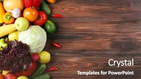  Presentation with fresh fruits and vegetables - Slides having vegetables on wooden background background and a tawny brown colored foreground