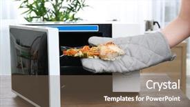 Presentation with plastic container - PPT layouts enhanced with vegetables out from microwave background and a violet colored foreground