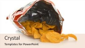  Presentation with potato chips - Colorful presentation theme enhanced with vegetables packet - package with potato chips backdrop and a  colored foreground