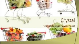  Presentation with different - Beautiful PPT theme featuring vegetables packet - trolleys with different products isolated backdrop and a soft green colored foreground