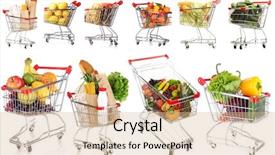  Presentation with white differene - Presentation design consisting of vegetables packet - trolleys with different products isolated background and a lemonade colored foreground