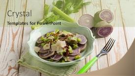  Presentation with broad - Slide deck enhanced with vegetables-salad-with-purple-potatoes background and a yellow colored foreground