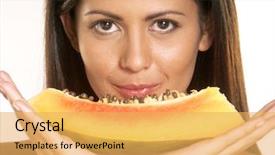  Presentation with holding bucket while water droplet - Colorful slide deck enhanced with vegetables seed purity - young woman holding portion backdrop and a  colored foreground