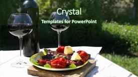  Presentation with bbq - Slides enhanced with vegetables served with wine background and a tawny brown colored foreground