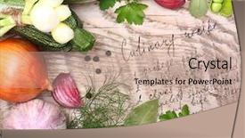  Presentation with recipe - Slide set consisting of vegetables spices and cooking recipe background and a coral colored foreground