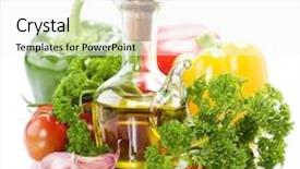  Presentation with olive oil - Theme enhanced with vegetables still life with olive oil on white background background and a white colored foreground