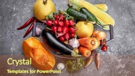  Presentation with vegan food - PPT theme featuring vegetables with herb kitchen garden background and a tawny brown colored foreground