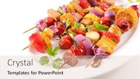  Presentation with vegetarian - Cool new PPT theme with vegetarian-barbecue-skewer-with-corn backdrop and a lemonade colored foreground